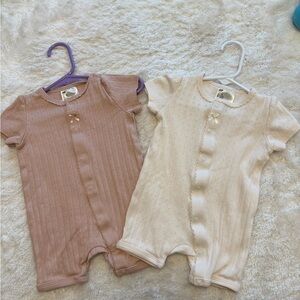 H&M Short-Sleeve Ribbed One-Piece Bodysuits in Mauve and Cream